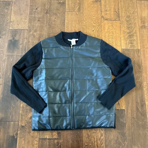 Max Studio Women's Black Faux Leather Zipper Front Hybrid Biker Jacket Size S - Picture 1 of 8